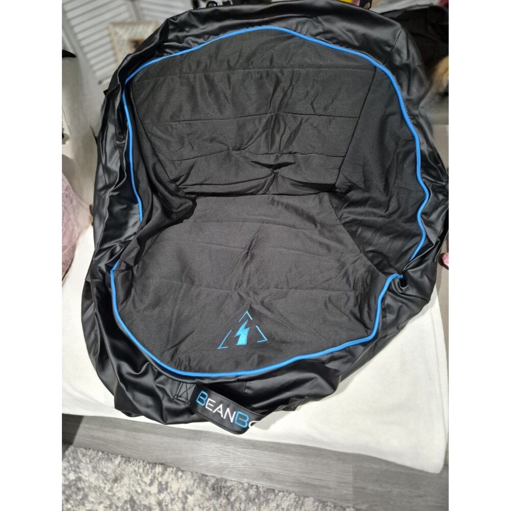 Bean Boss Gaming Bean Bag Cover Black Blue Faux Leather No Filling